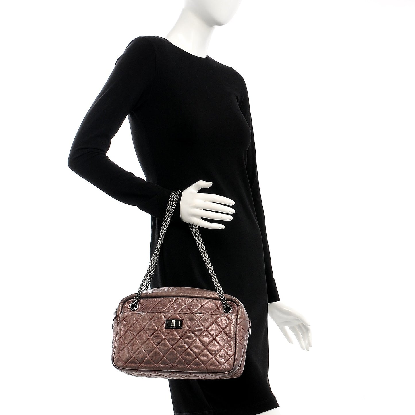 Metallic Aged Calfskin Quilted Large Reissue Camera Case Pink