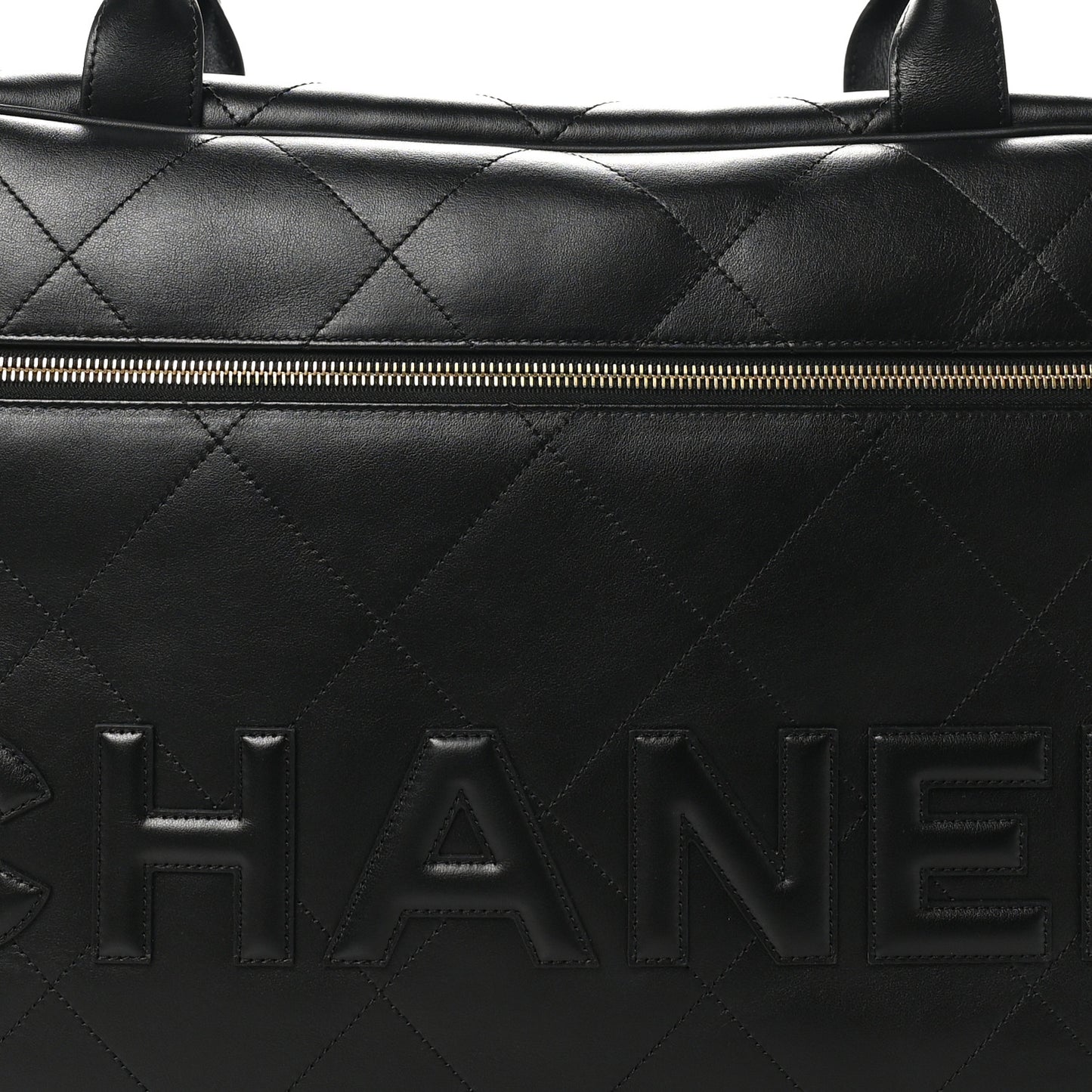 Calfskin Stitched Maxi Logo Bowling Bag Black
