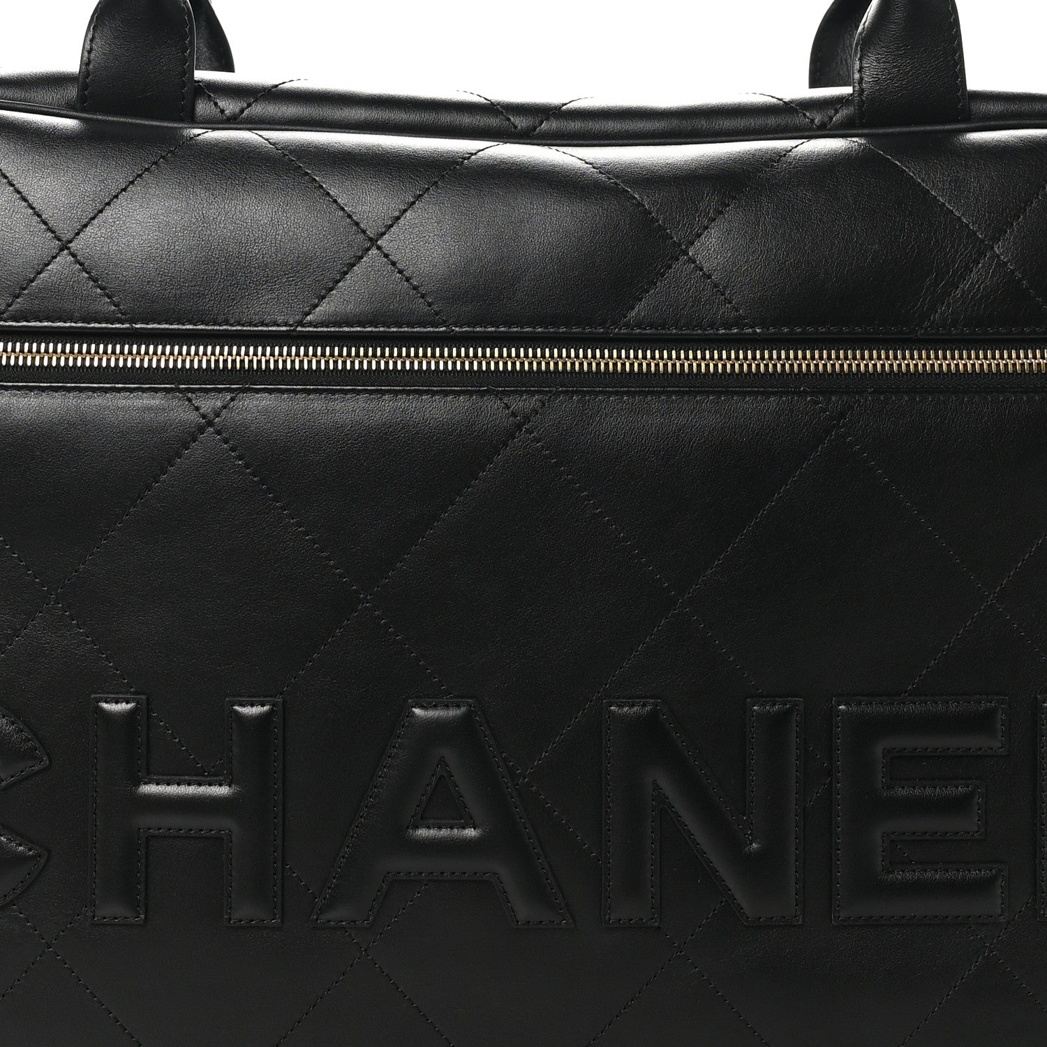 Chanel Calfskin Stitched Maxi Logo Bowling Bag Black 8 of 10