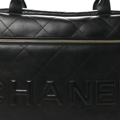 Chanel Calfskin Stitched Maxi Logo Bowling Bag Black 8 of 10
