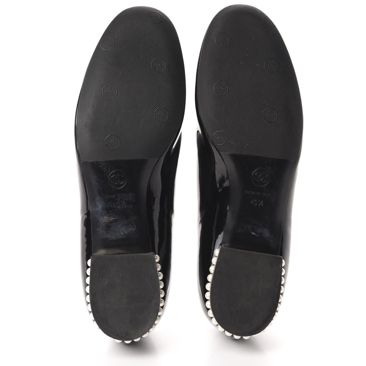 Patent Calfskin Pearl CC Loafers 40.5 Black