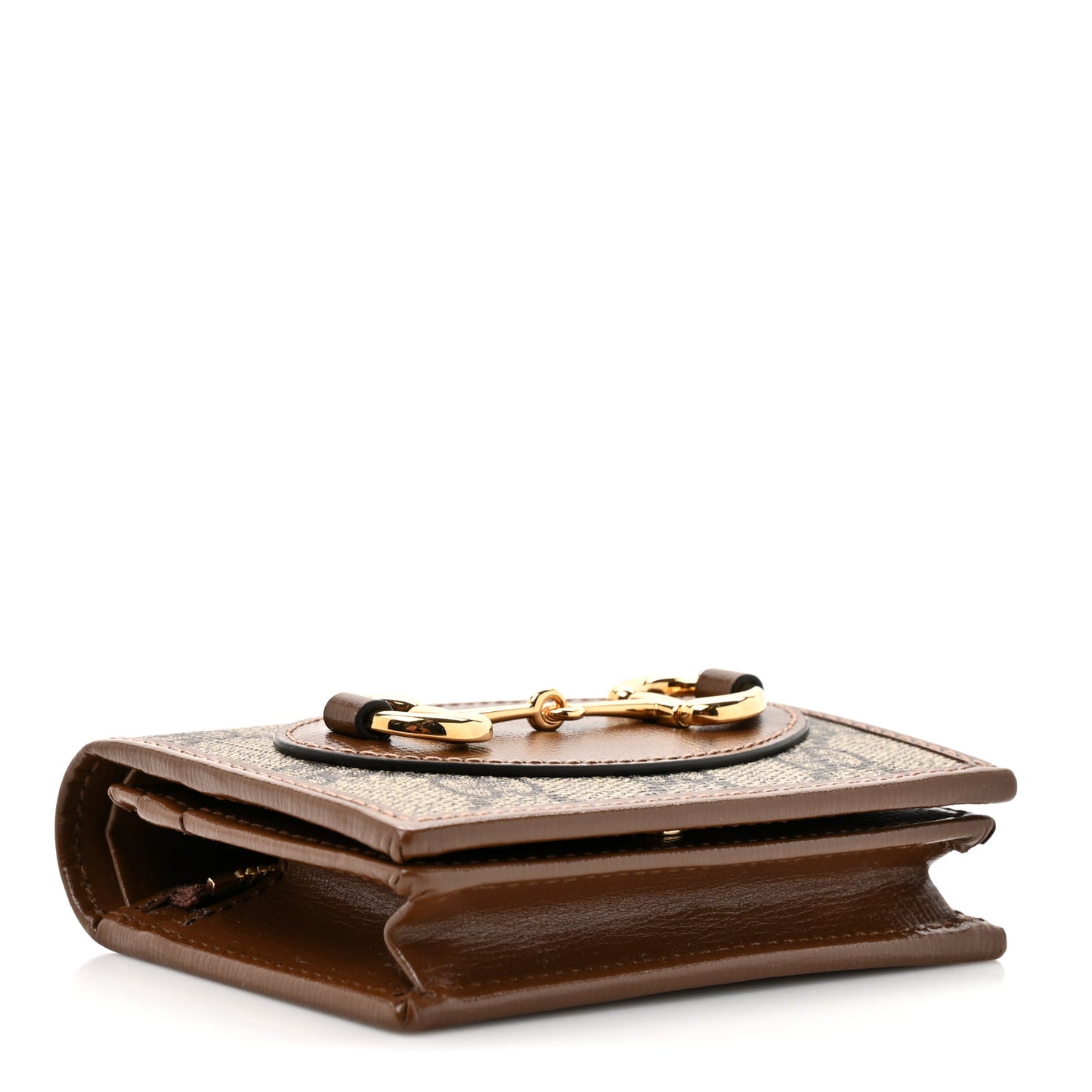 GG Supreme Monogram Horsebit 1955 Card Case Wallet Beige Ebony Brown Sugar