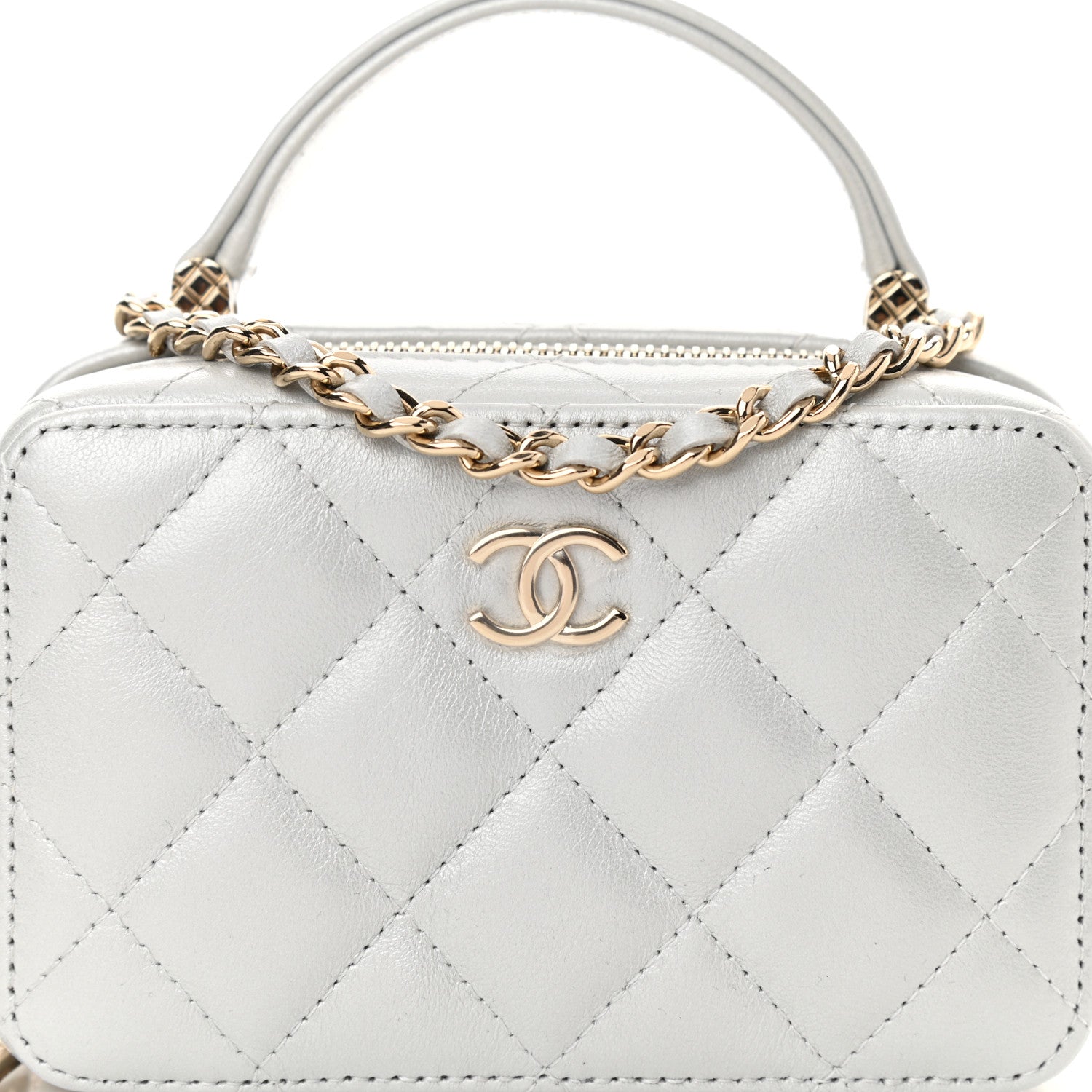 Chanel Metallic Lambskin Quilted Top Handle Vanity Case Silver 9 of 12