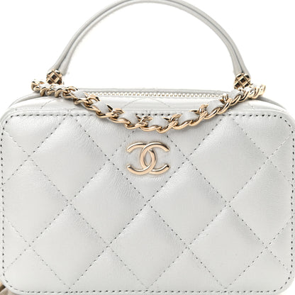 Chanel Metallic Lambskin Quilted Top Handle Vanity Case Silver 9 of 12