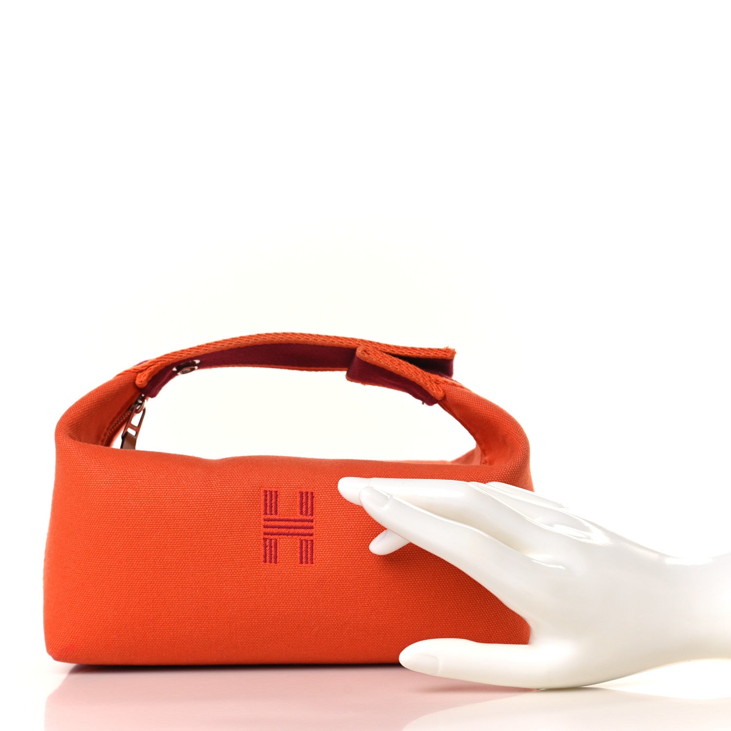 Hermes Canvas Small Bride-A-Brac Pouch Orange Burgundy 3 of 9