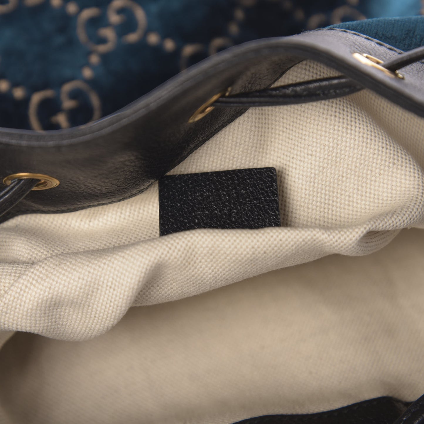 Velvet GG Monogram Web Bucket Bag Blue Beige