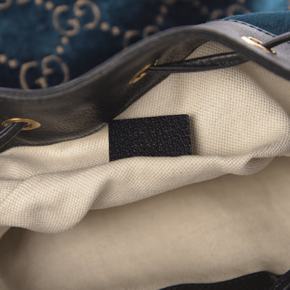 Gucci Velvet GG Monogram Web Bucket Bag Blue Beige 7 of 10