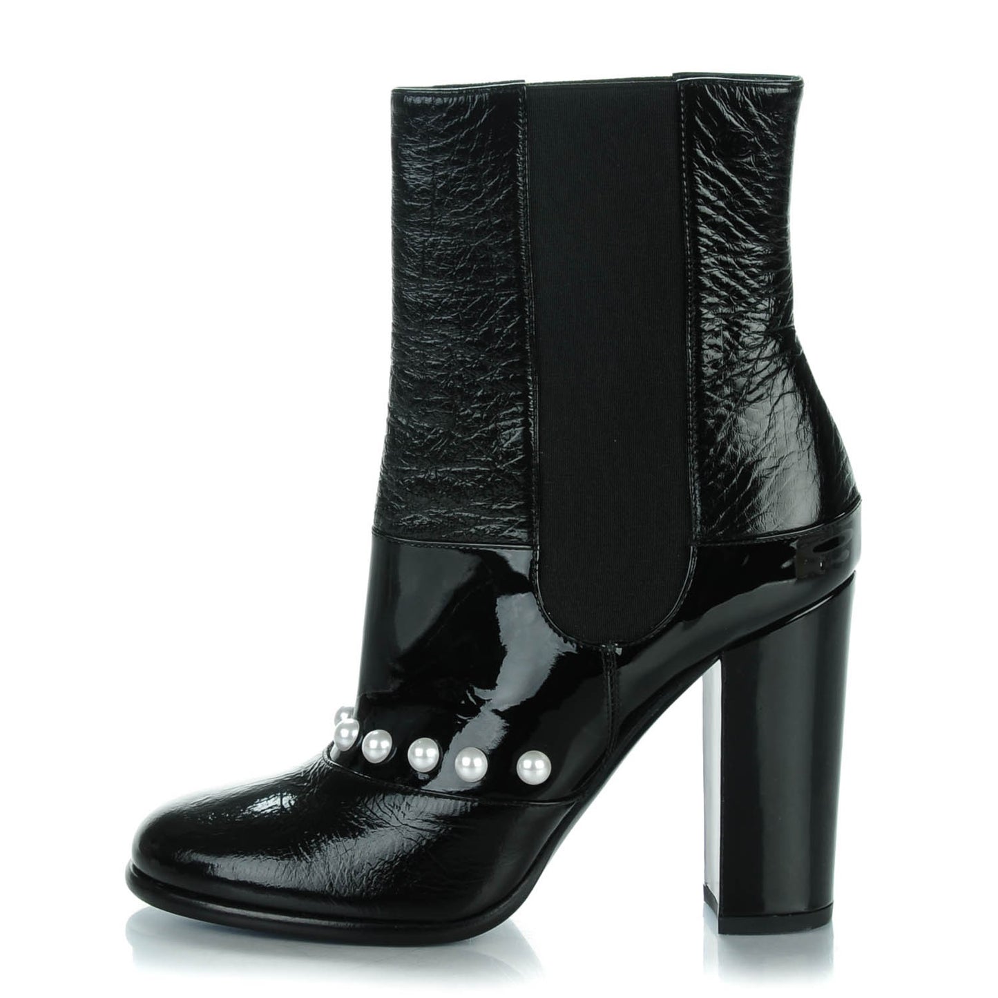 Patent Pearl Elastic Boots 38 Black