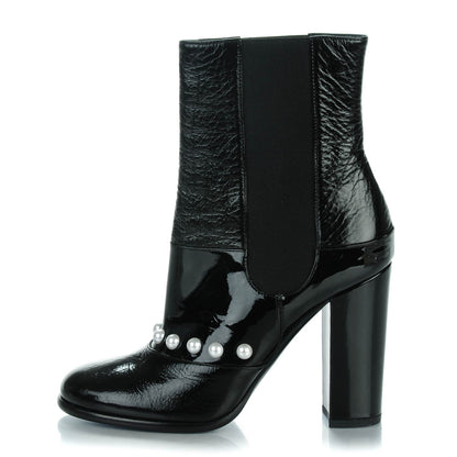 Chanel Patent Pearl Elastic Boots 38 Black 1 of 8