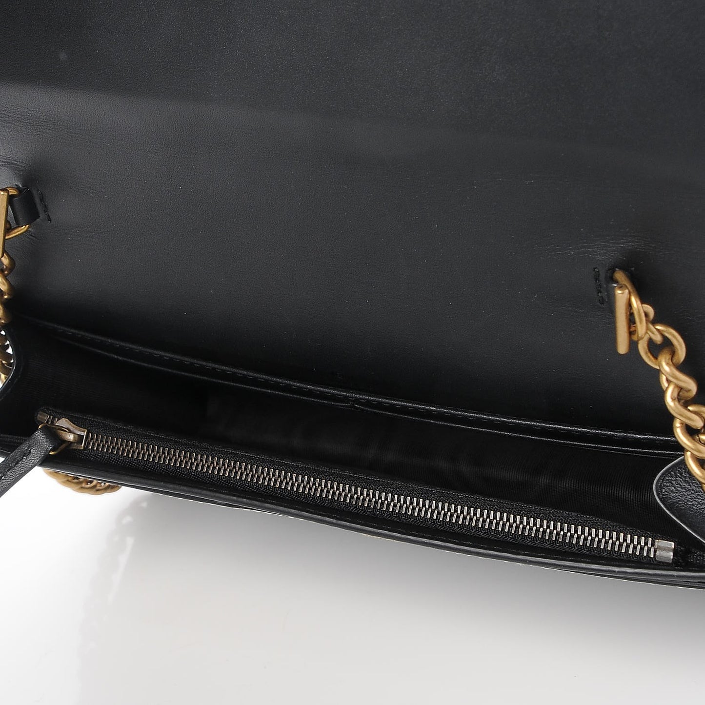 Calfskin Queen Margaret Chain Wallet Mystic White Black