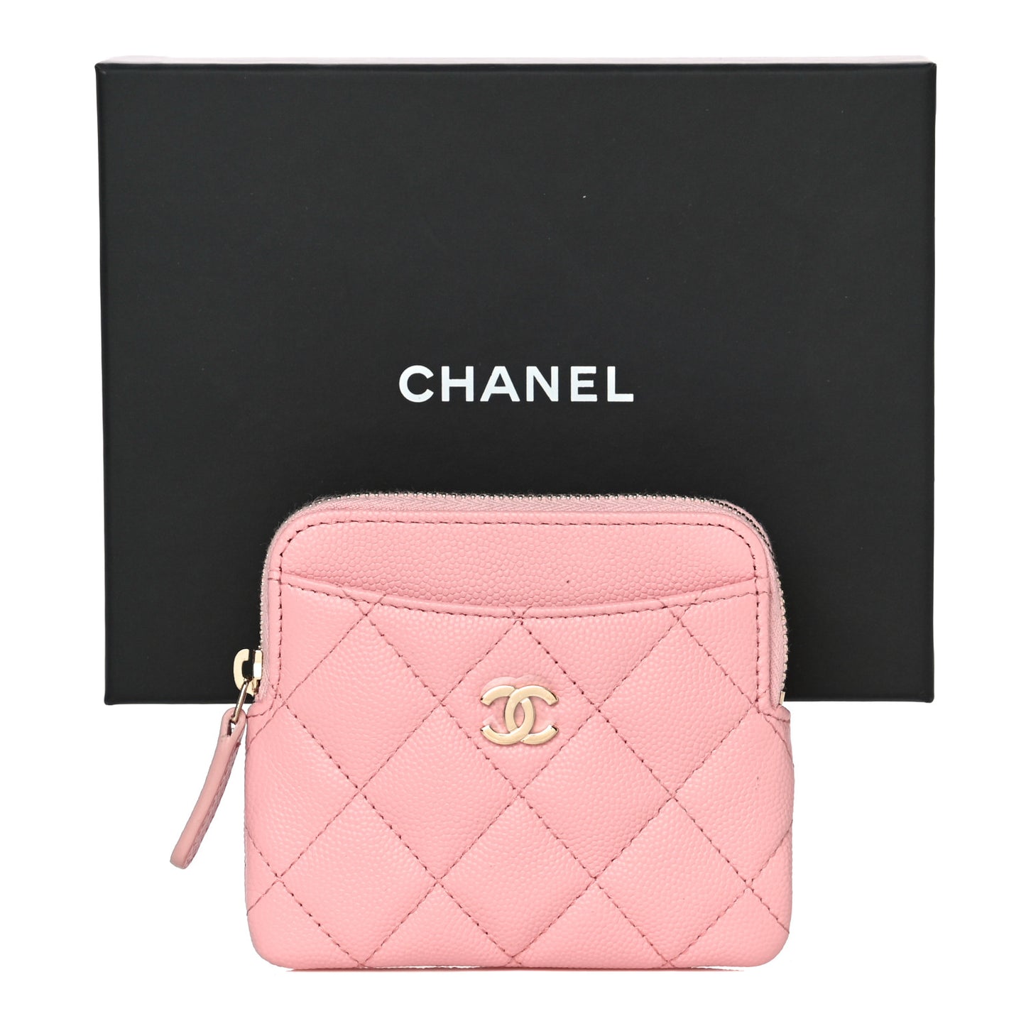 Caviar Quilted Zip Card Holder Wallet Pink