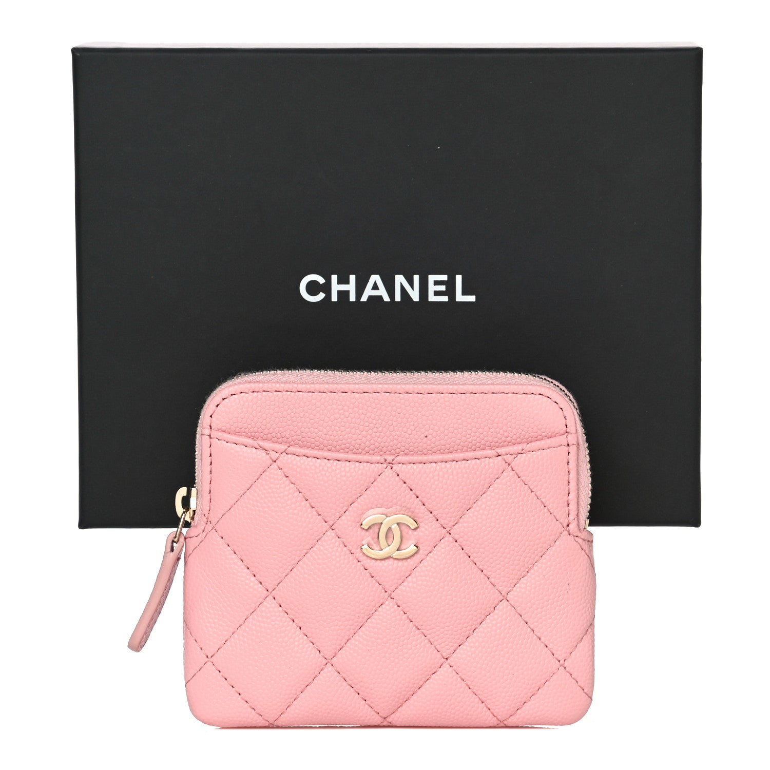 Chanel Caviar Quilted Zip Card Holder Wallet Pink 11 of 11