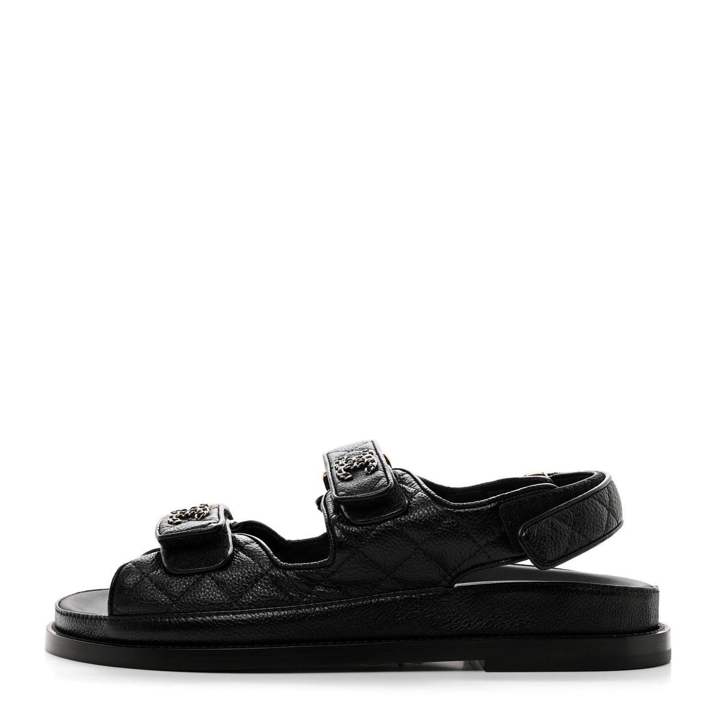 Grained Calfskin Velcro Dad Sandals 38 Black