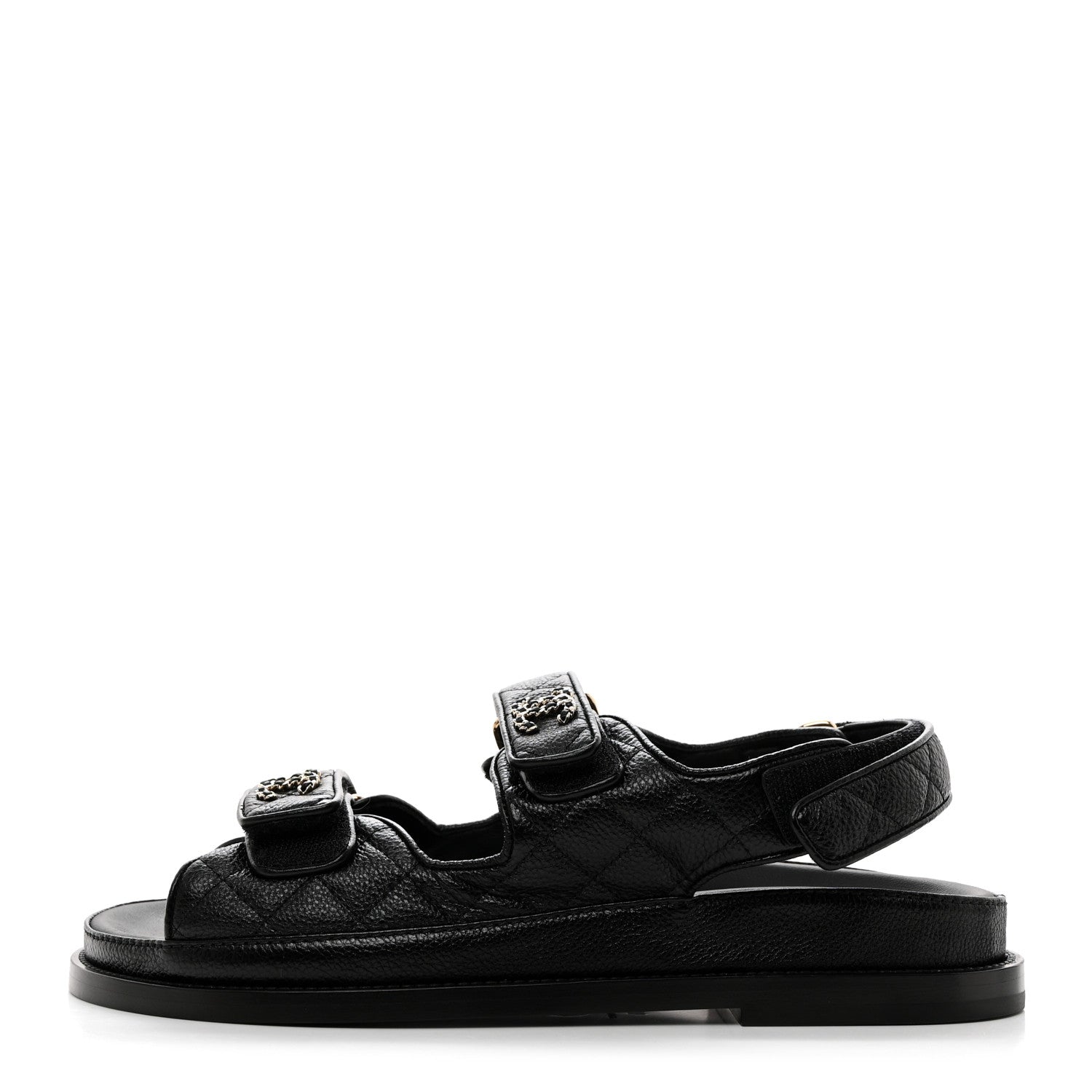 Chanel Grained Calfskin Velcro Dad Sandals 38 Black 1 of 9