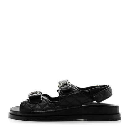 Chanel Grained Calfskin Velcro Dad Sandals 38 Black 1 of 9