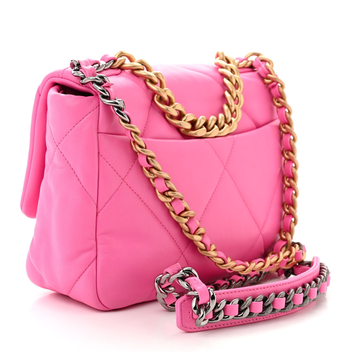 Lambskin Quilted Medium Chanel 19 Flap Neon Pink