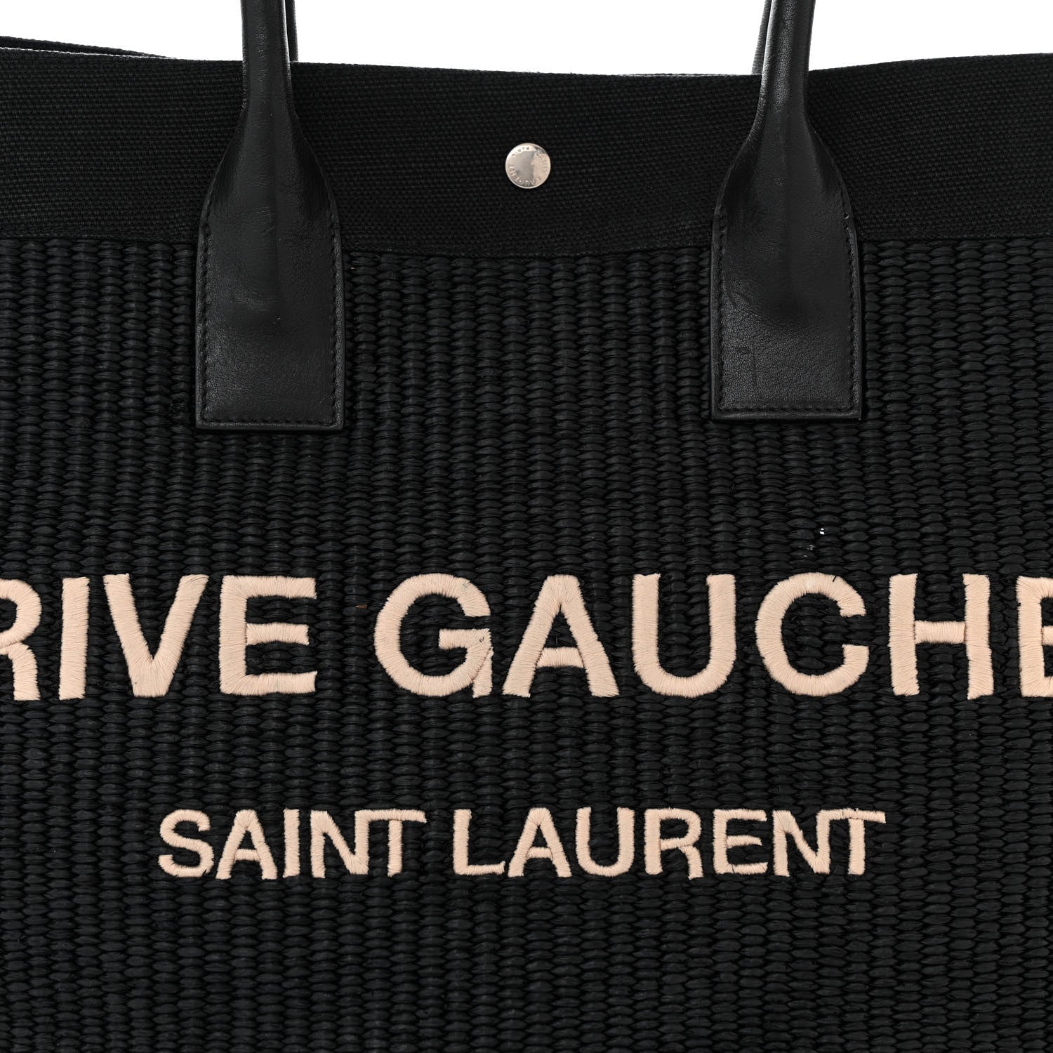Saint Laurent Raffia Linen Calfskin Rive Gauche Tote Black 7 of 10