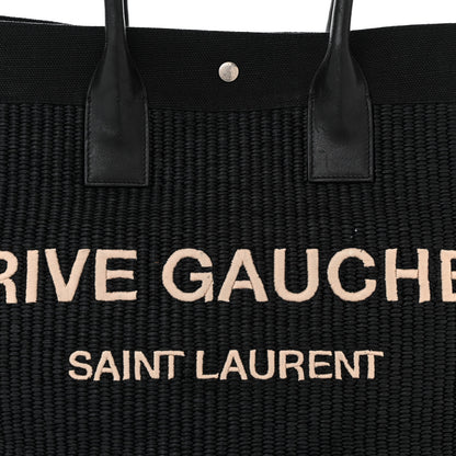 Saint Laurent Raffia Linen Calfskin Rive Gauche Tote Black 7 of 10