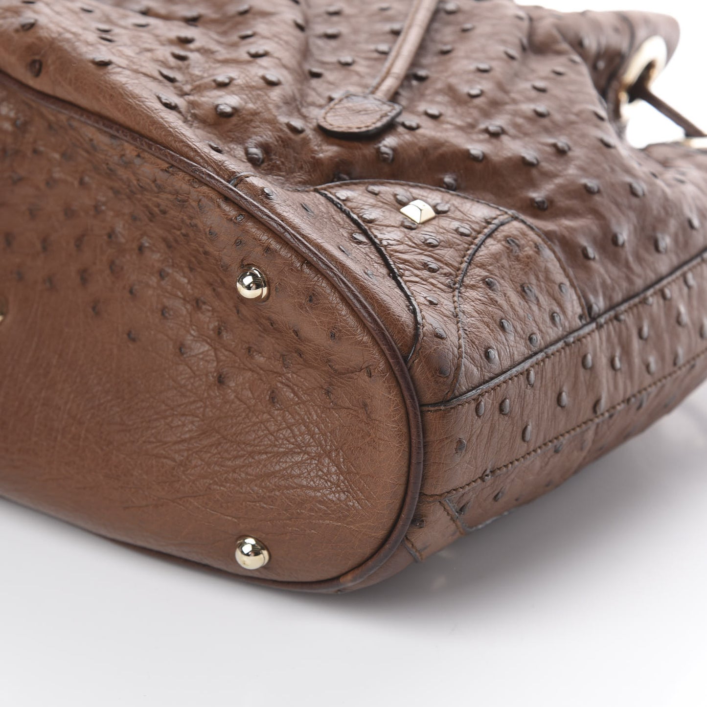 Ostrich Drawstring Shoulder Bag Brown