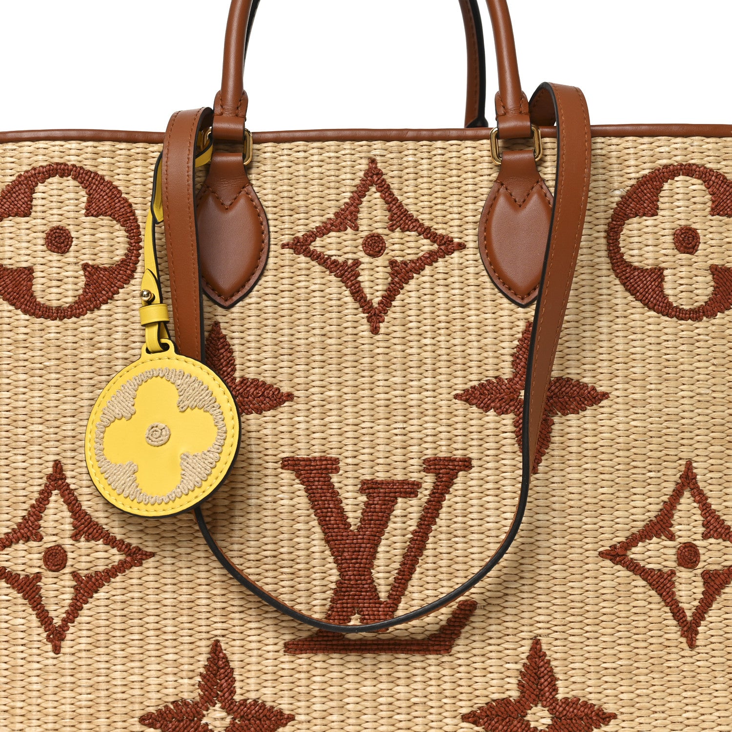 Louis Vuitton Raffia Calfskin Monogram Giant Onthego GM Tan 7 of 9