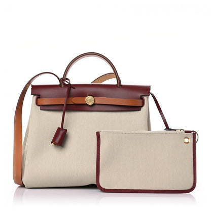 Hermes Military Toile Vache Hunter Herbag Zip 31 PM Beton Rouge H Fauve 1 of 11