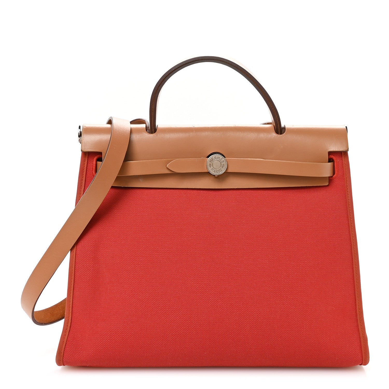 Hermes Vache Hunter Toile Herbag Zip 31 PM Rouge Tomate Natural 1 of 11