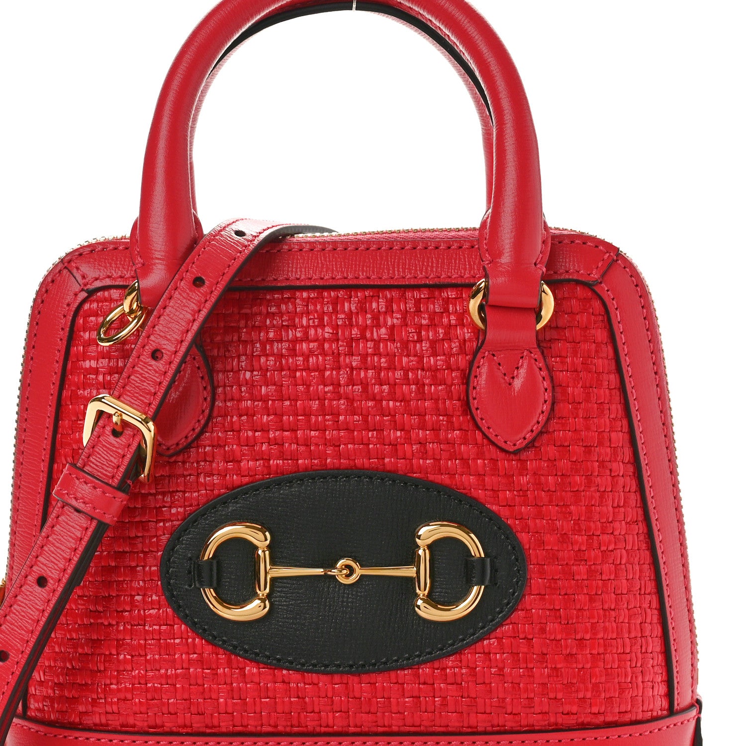 Gucci Straw Azalea Calfskin Woven Mini Horsebit 1955 Top Handle