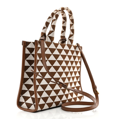 Prada Jacquard Saffiano Triangolo Symbole Embroidered Small Tote Tobacco Talco 3 of 10