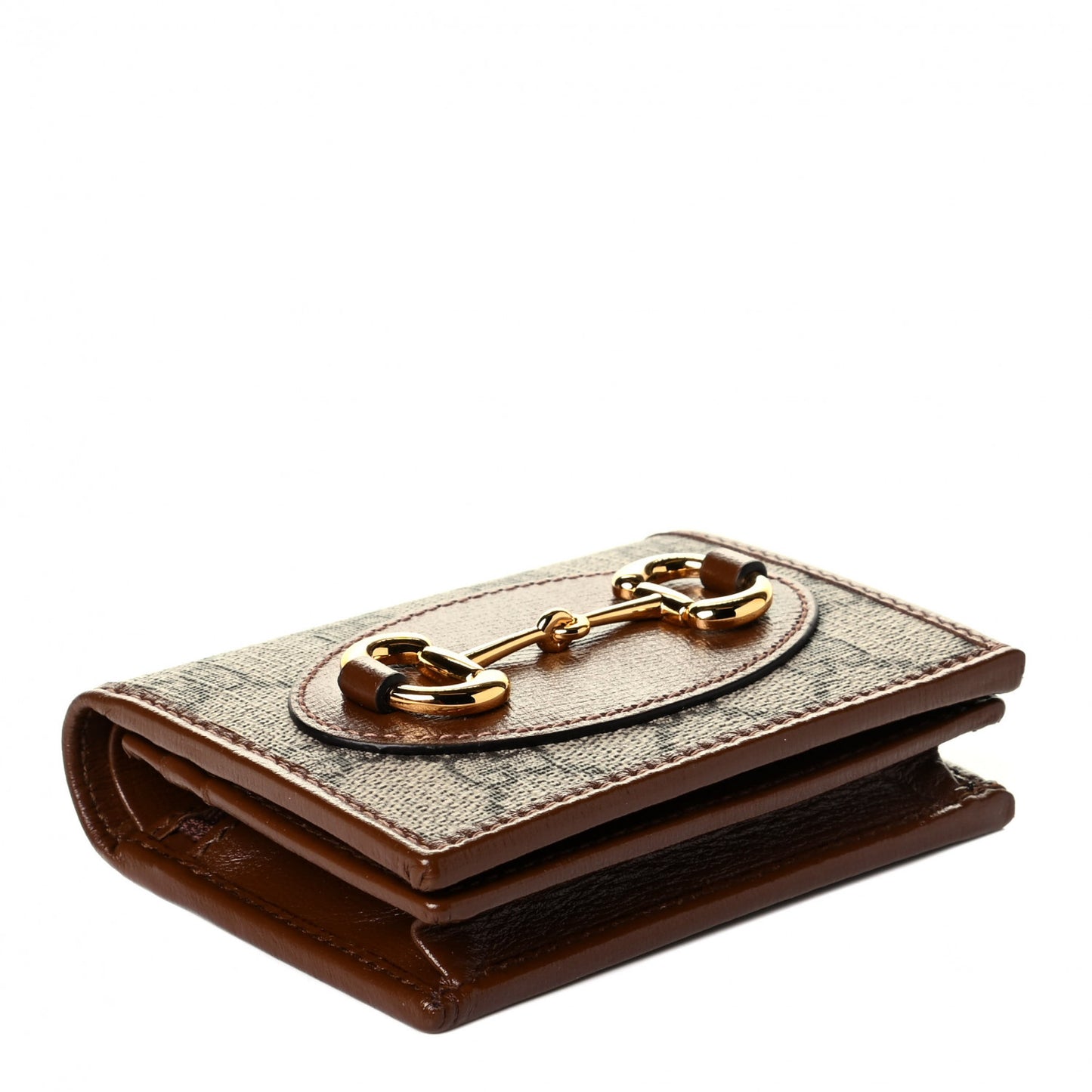 GG Supreme Monogram Horsebit 1955 Card Case Wallet Beige Ebony Brown Sugar