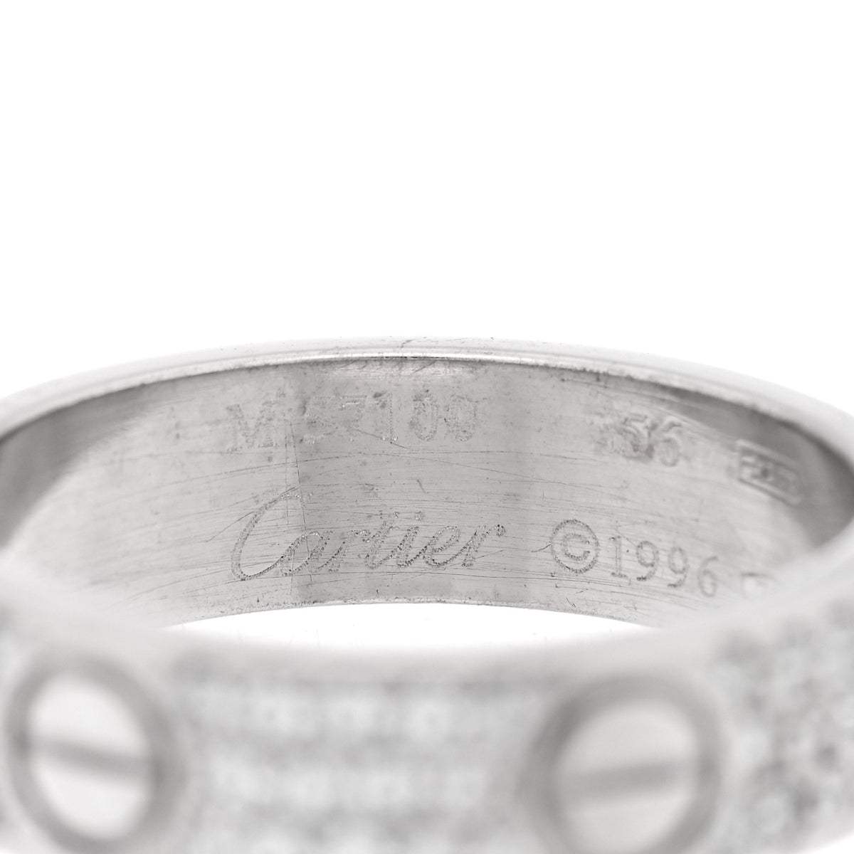 18K White Gold Diamond Paved LOVE Wedding Band Ring 56 7.5