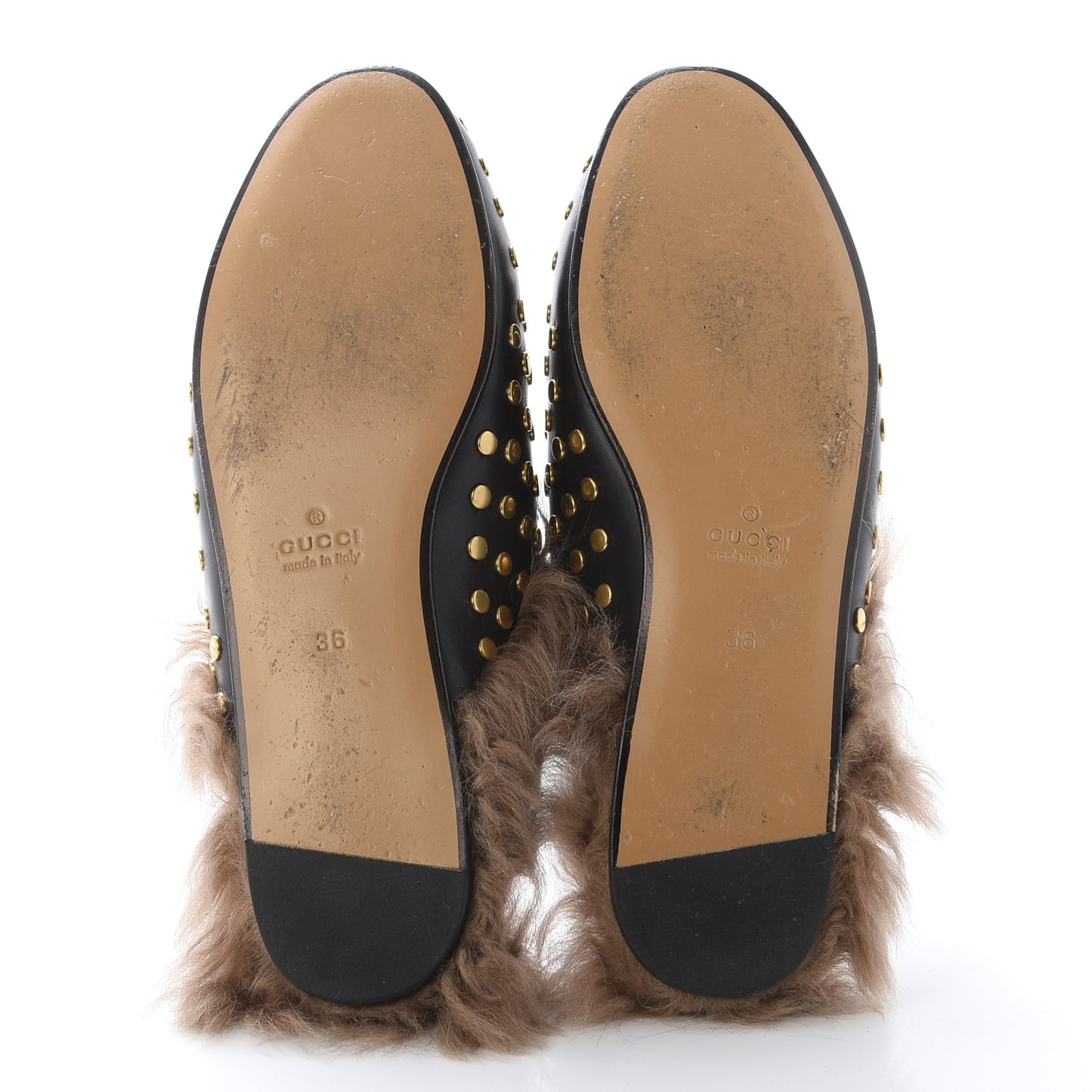 Calfskin Lambswool Studded Womens Princetown Slippers 36 Black
