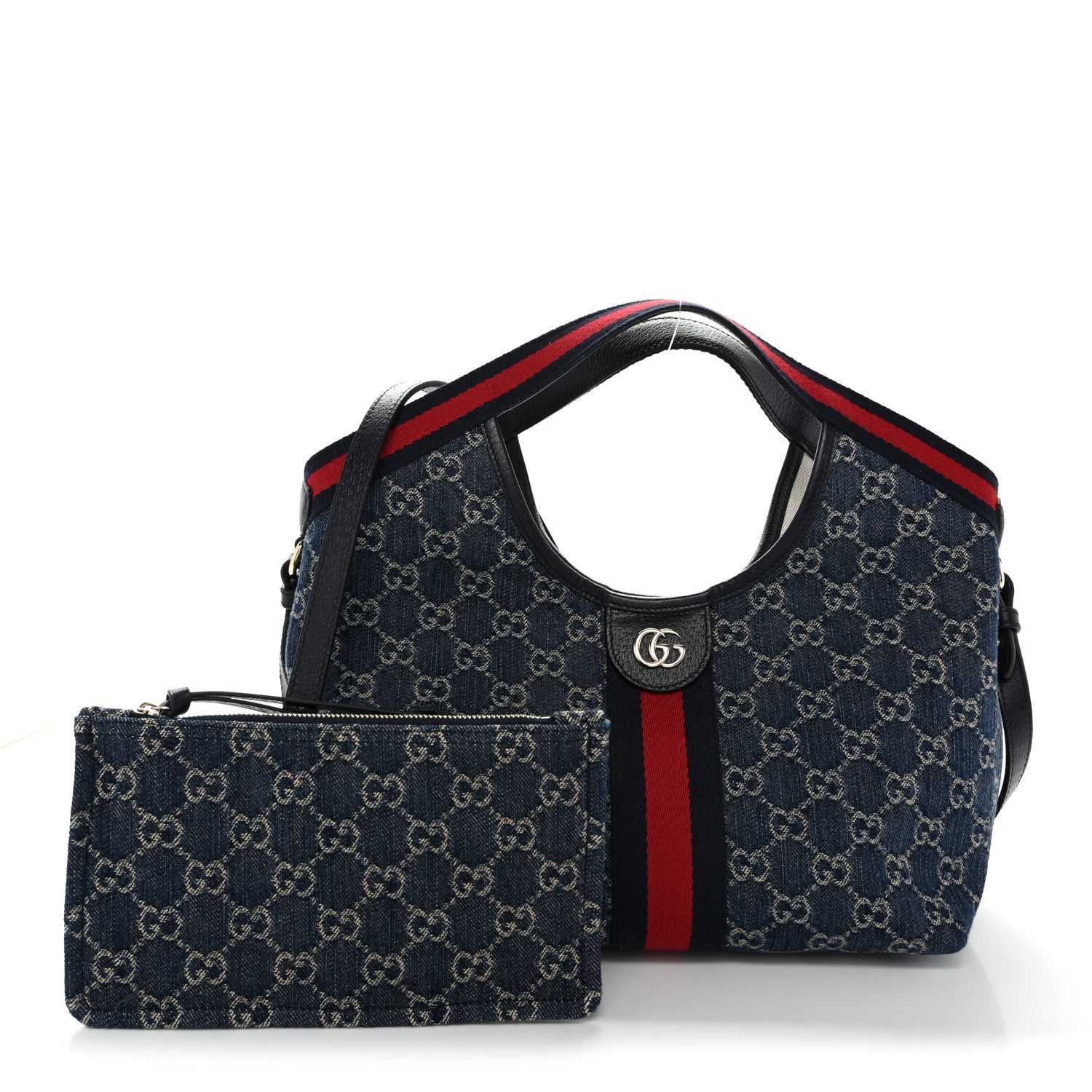 Gucci Denim GG Monogram Web Small Giglio Tote Blue White 3 of 10