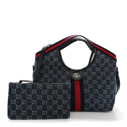Gucci Denim GG Monogram Web Small Giglio Tote Blue White 3 of 10