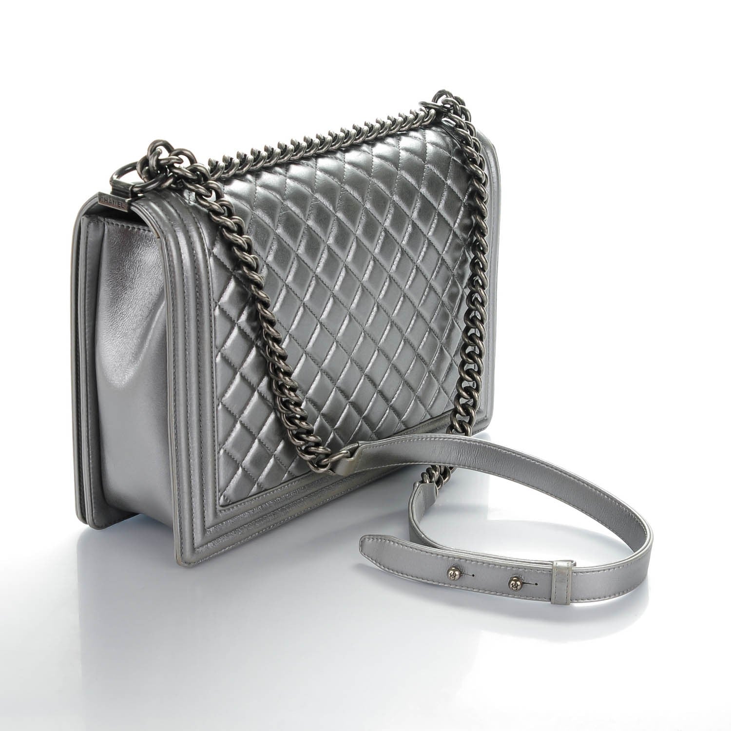 Chanel Metallic Calfskin Quilted Large Boy Flap Dark Silver 3 of 7