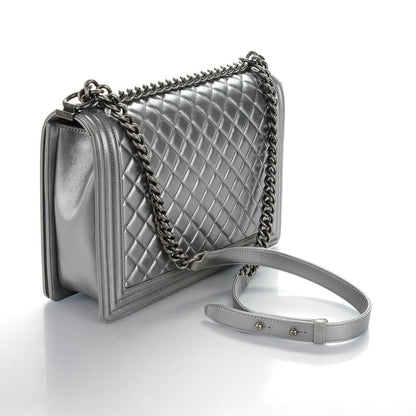 Chanel Metallic Calfskin Quilted Large Boy Flap Dark Silver 3 of 7