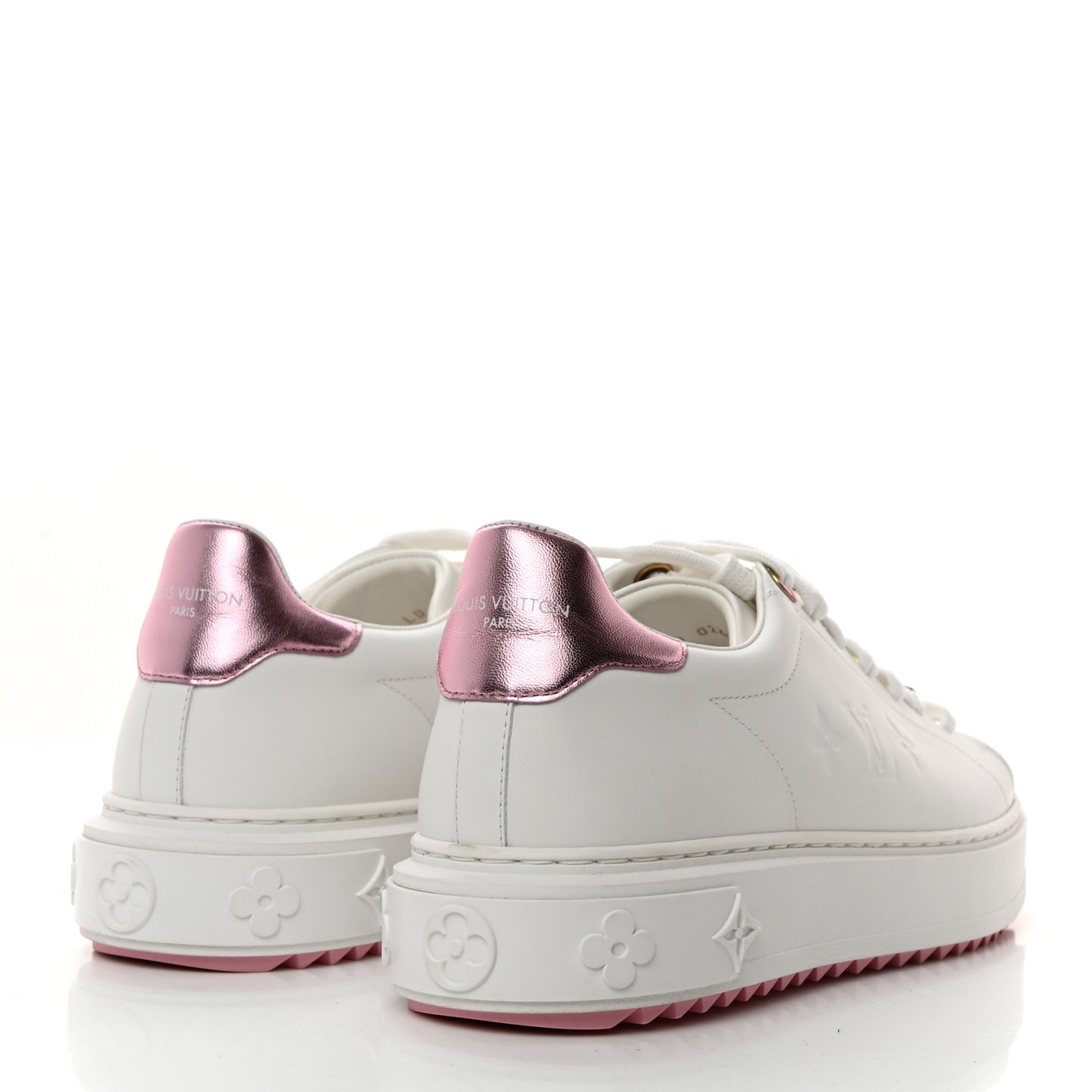 Lambskin Embossed Monogram Time Out Sneakers 39.5 White Pink