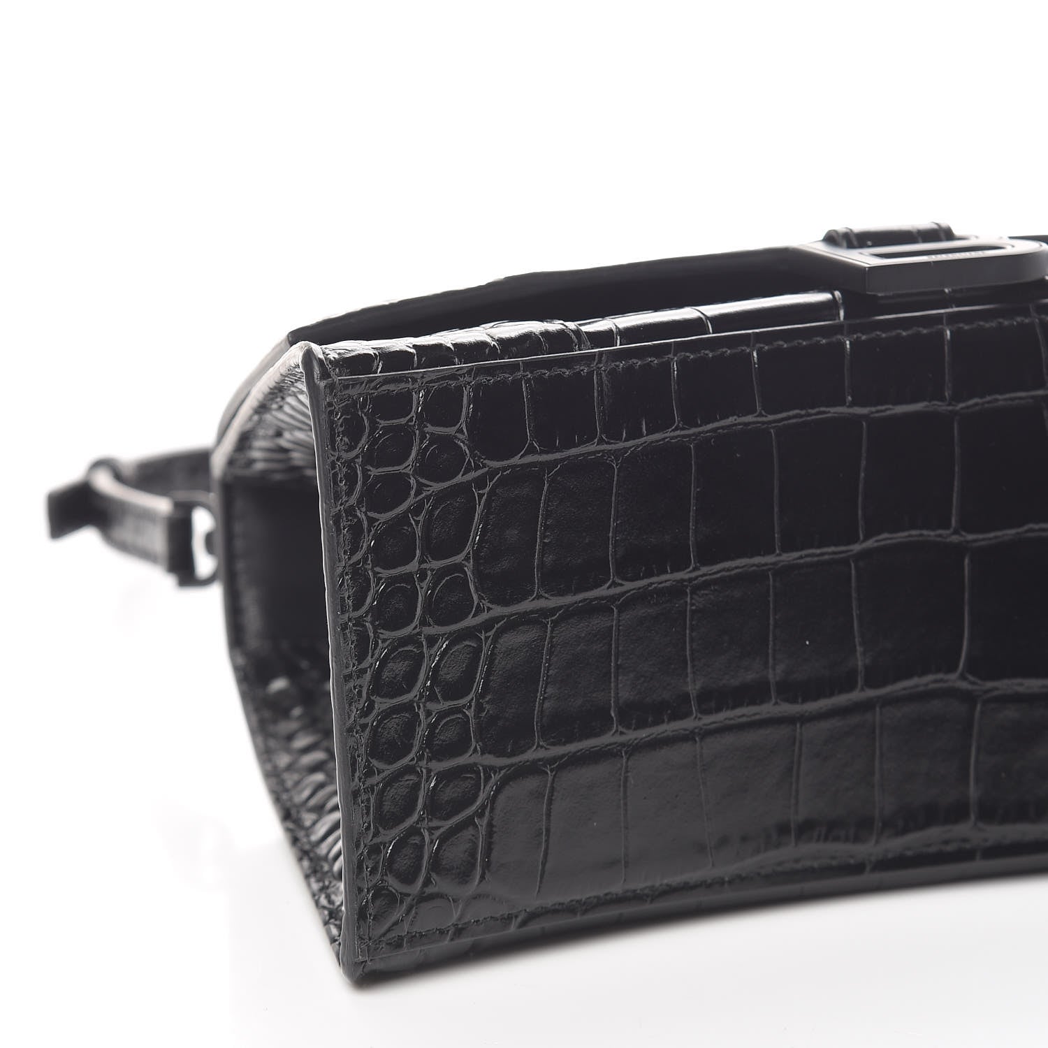 Balenciaga Shiny Calfskin Monochrome Crocodile Embossed Small Hourglass Top Handle Bag Black 9 of 12