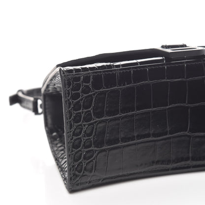 Balenciaga Shiny Calfskin Monochrome Crocodile Embossed Small Hourglass Top Handle Bag Black 9 of 12