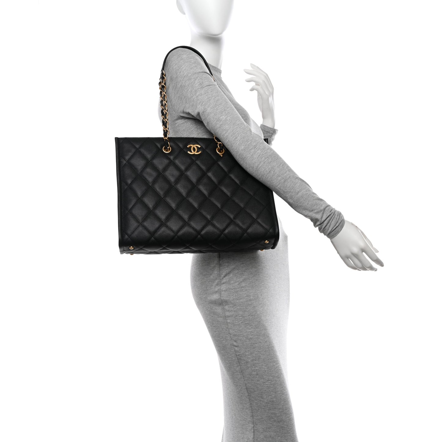 Caviar Quilted Large Shopping Tote Black