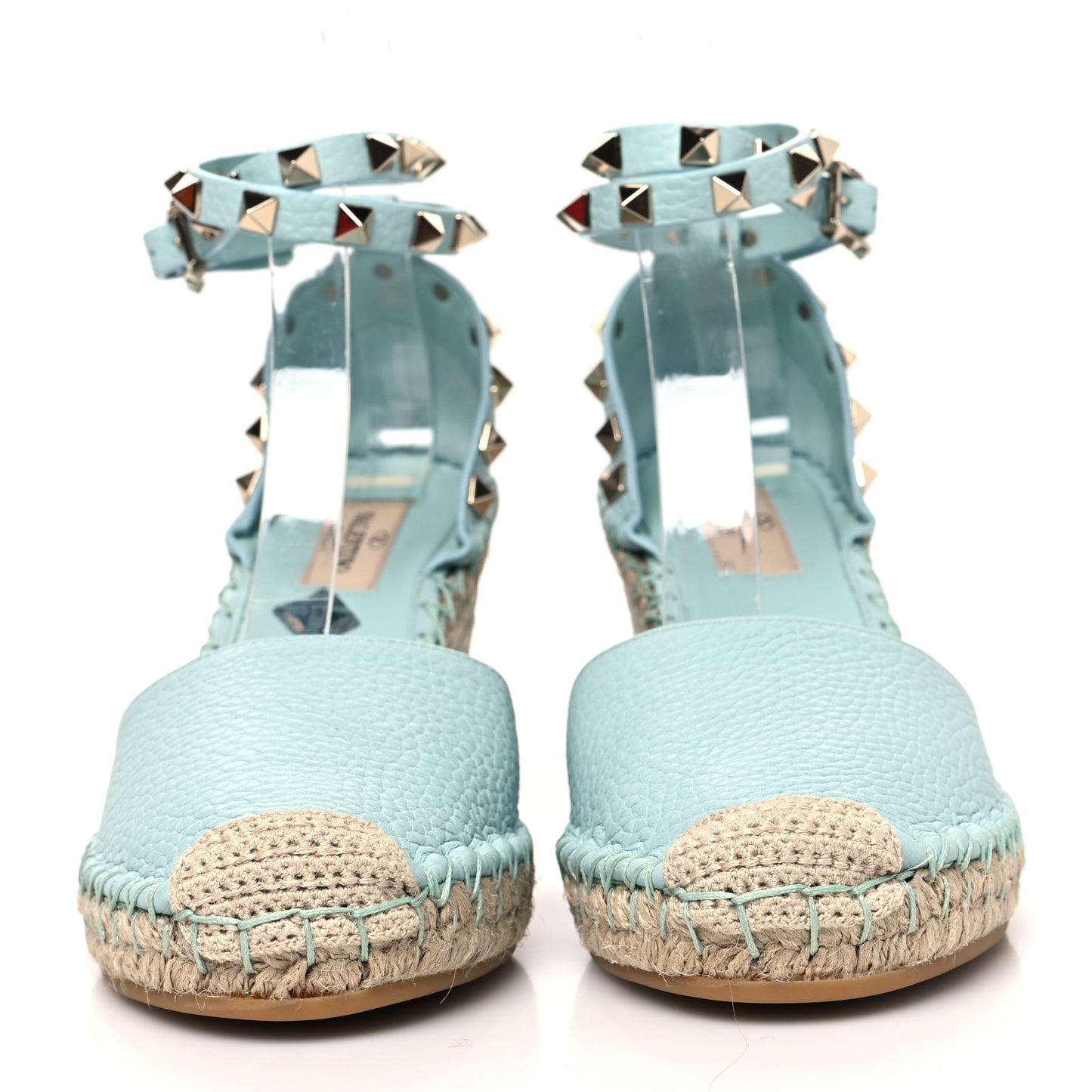 Grained Calfskin Rockstud Ankle Wrap Espadrille 15/85mm Wedges 37 Acodamar