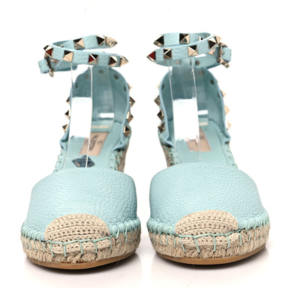 Valentino Garavani Grained Calfskin Rockstud Ankle Wrap Espadrille 15/85mm Wedges 37 Acodamar 2 of 8