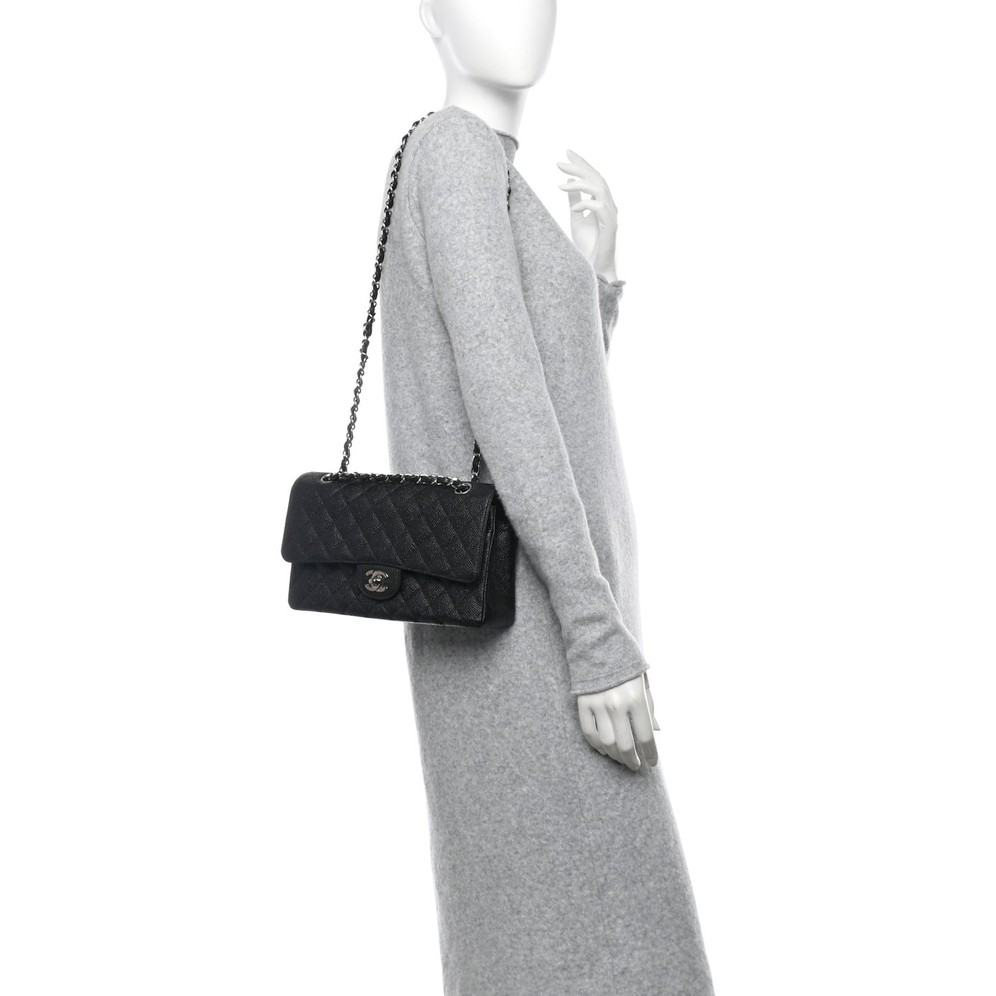 Caviar Quilted Medium Double Flap Black