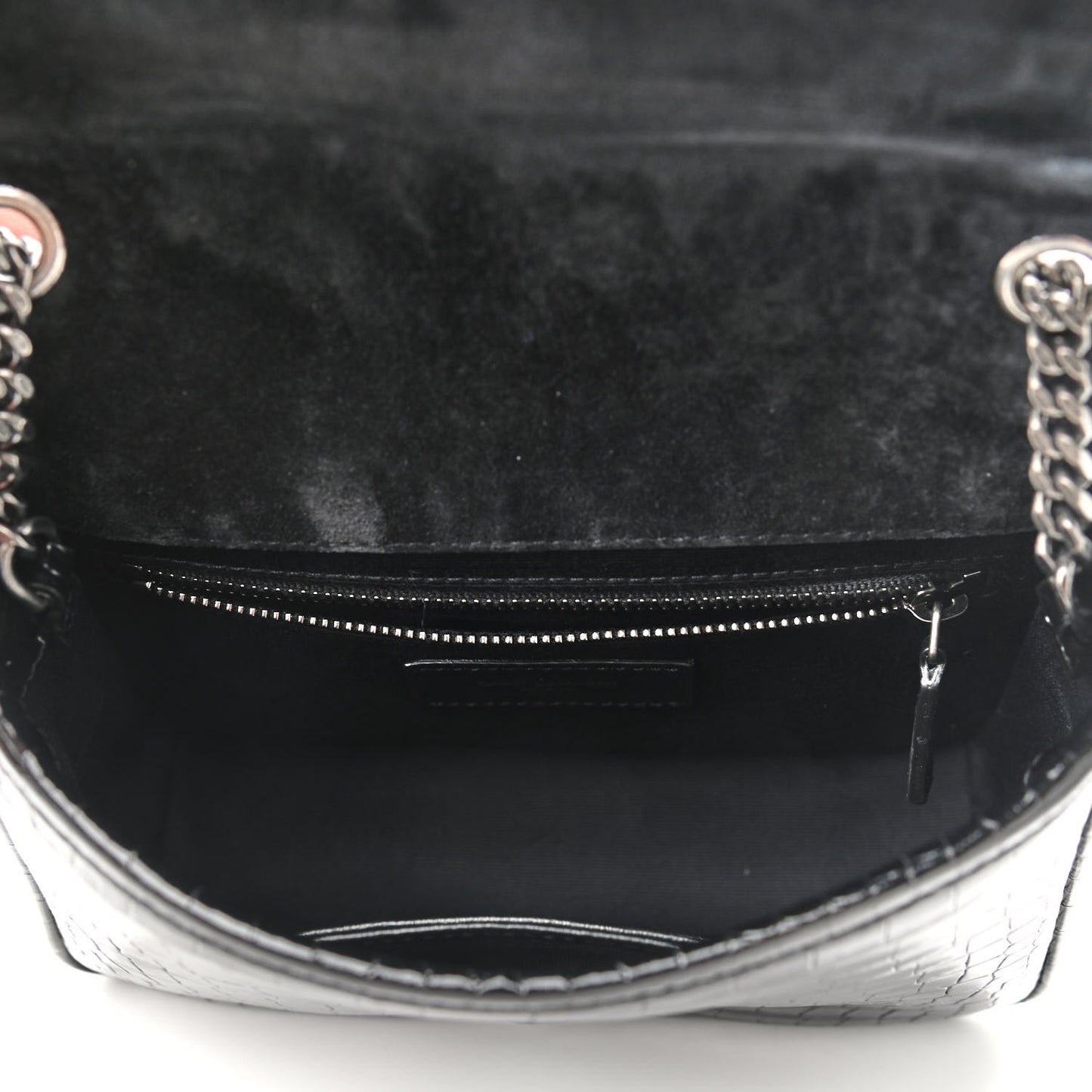 Crocodile Embossed Lambskin Matelasse Monogram Niki Chain Wallet Black