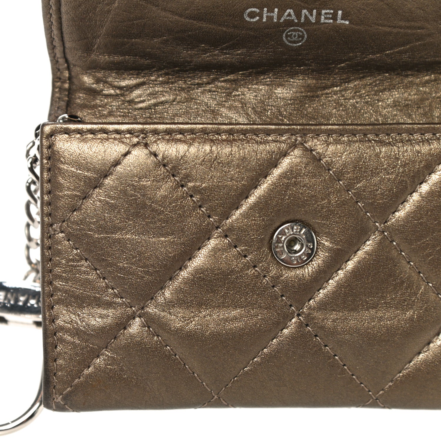 Chanel Metallic Calfskin Quilted Cambon Key Holder Case Bronze 16 of 23