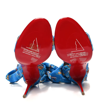 Christian Louboutin Crepe Satin Greekaba Du Desert 100 Sandal 38 Blue Multicolor 5 of 7