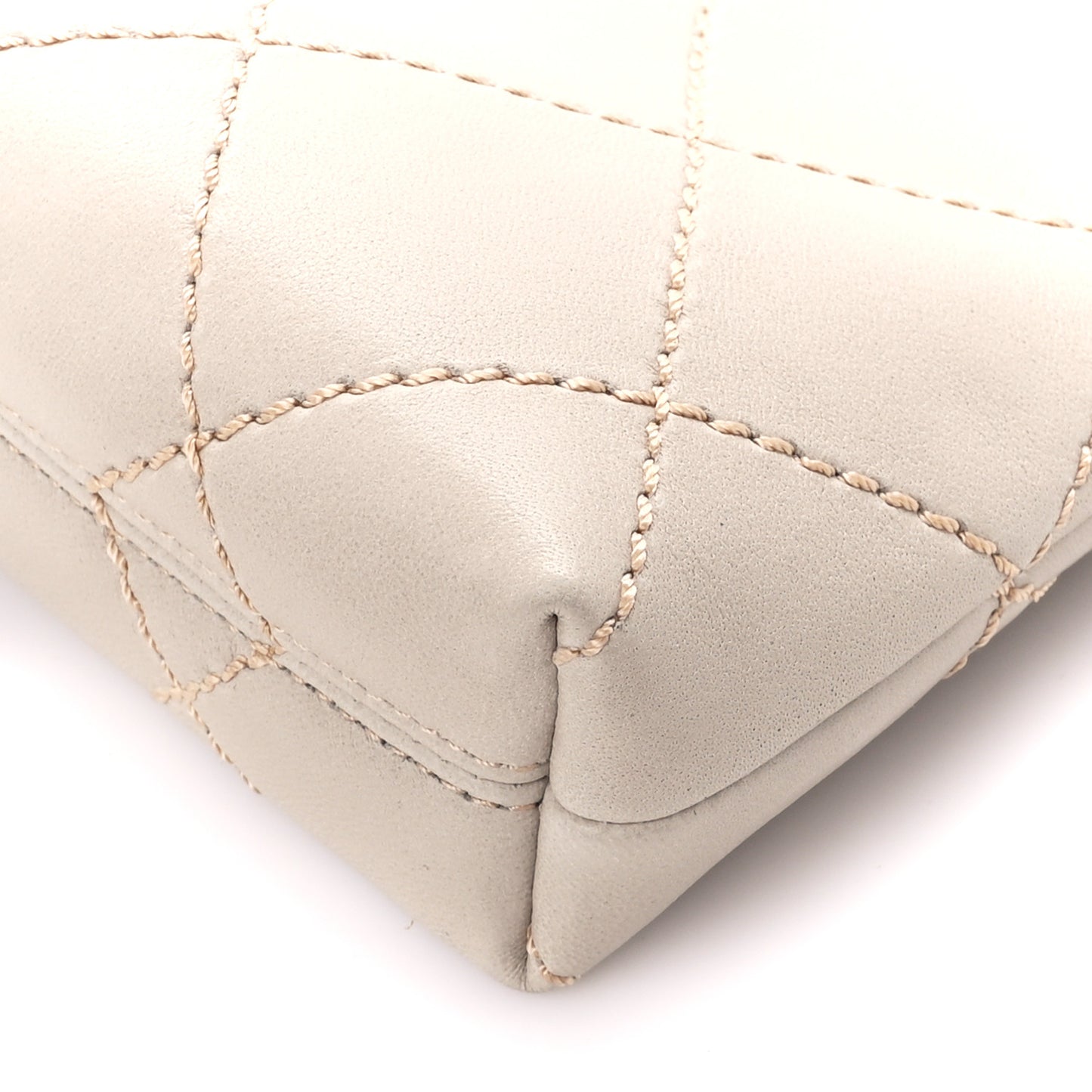 Lambskin Surpique Stitch Pochette Beige