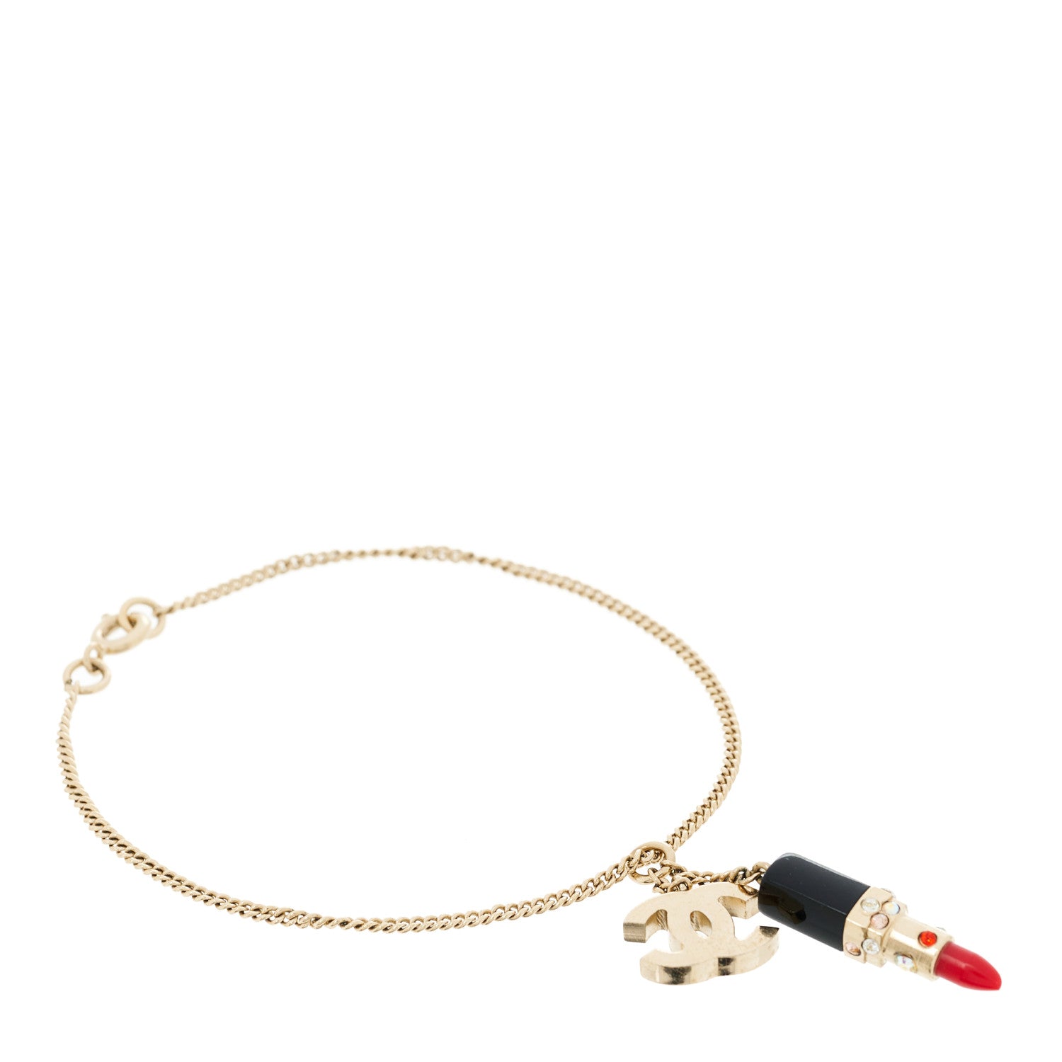 Chanel Resin Crystal Lipstick CC Bracelet Gold 1 of 3