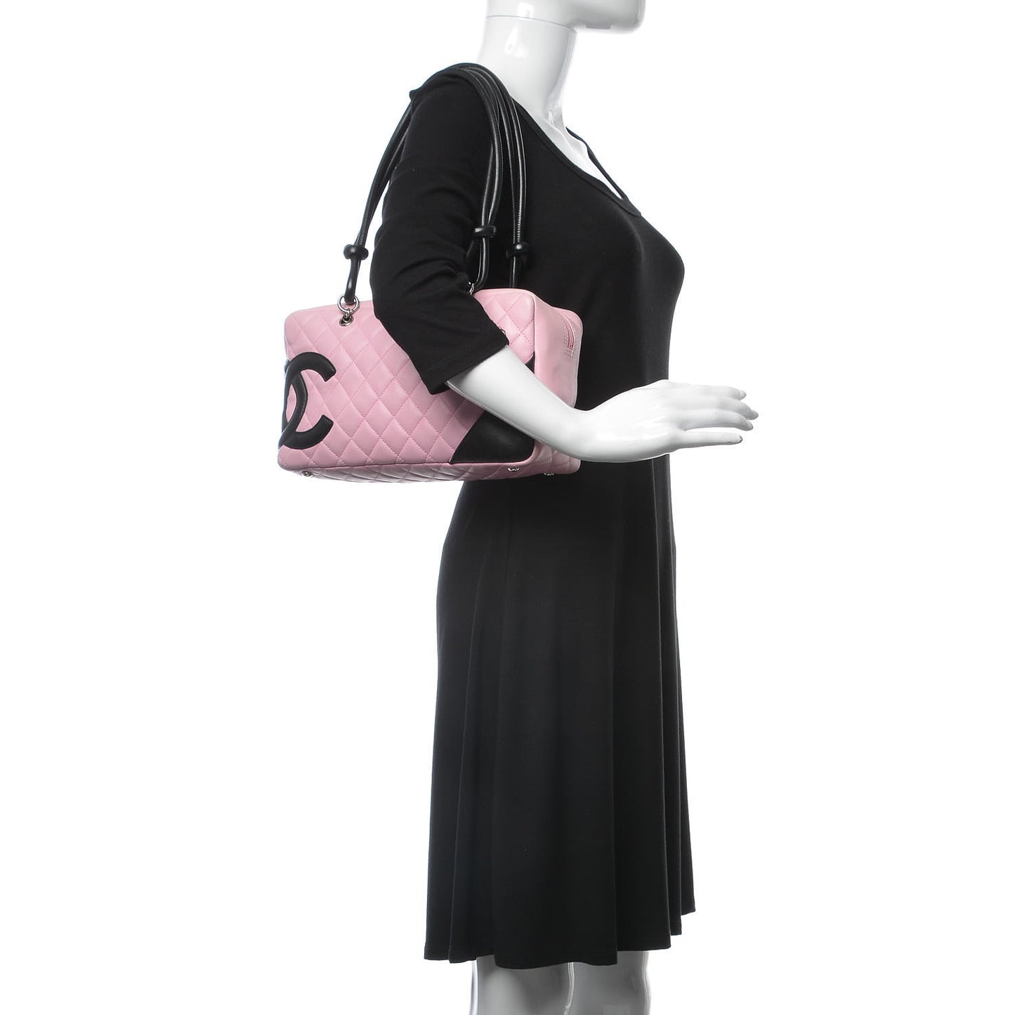 Calfskin Quilted Large Cambon Bowler Pink Black