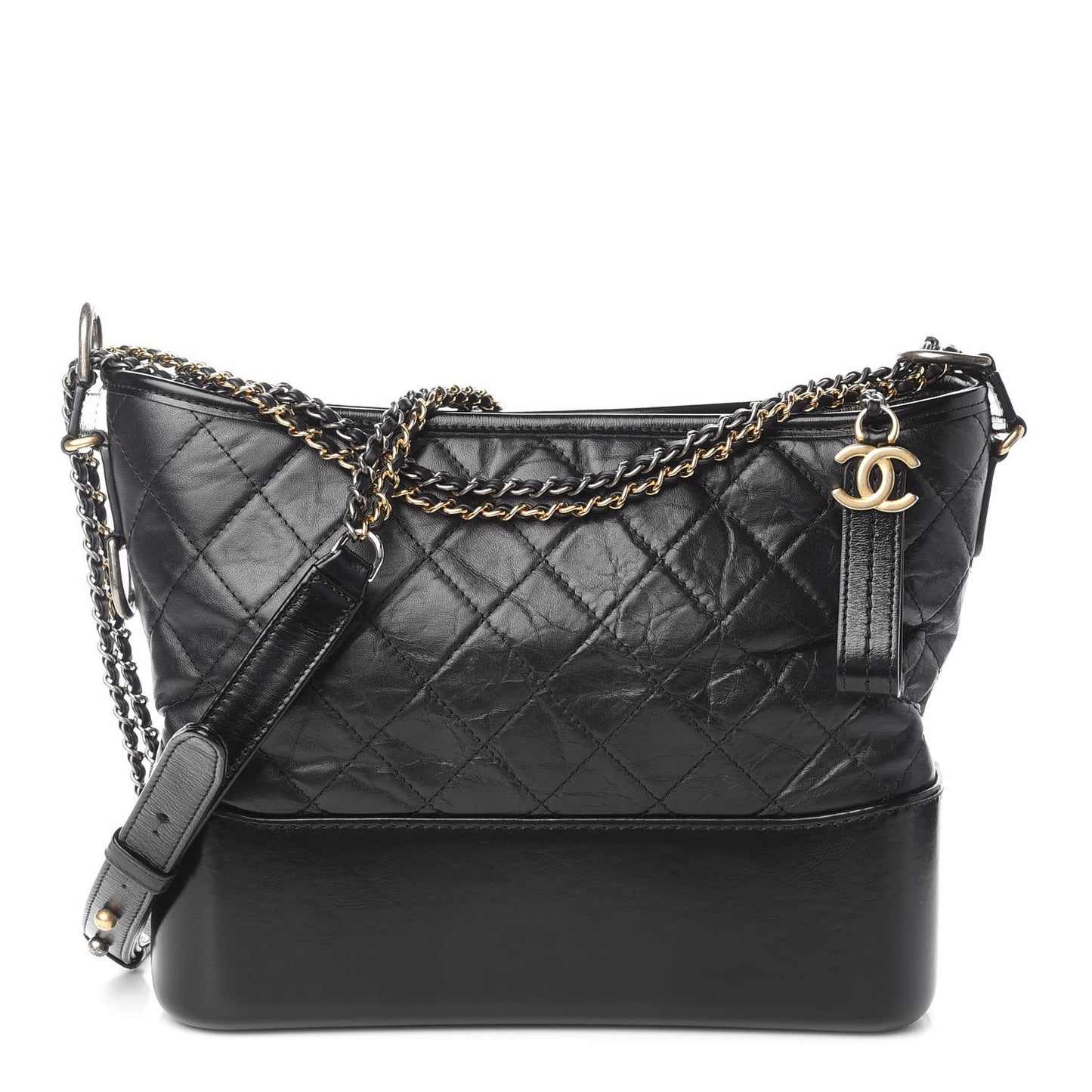 Aged Calfskin Quilted Medium Gabrielle Hobo Black