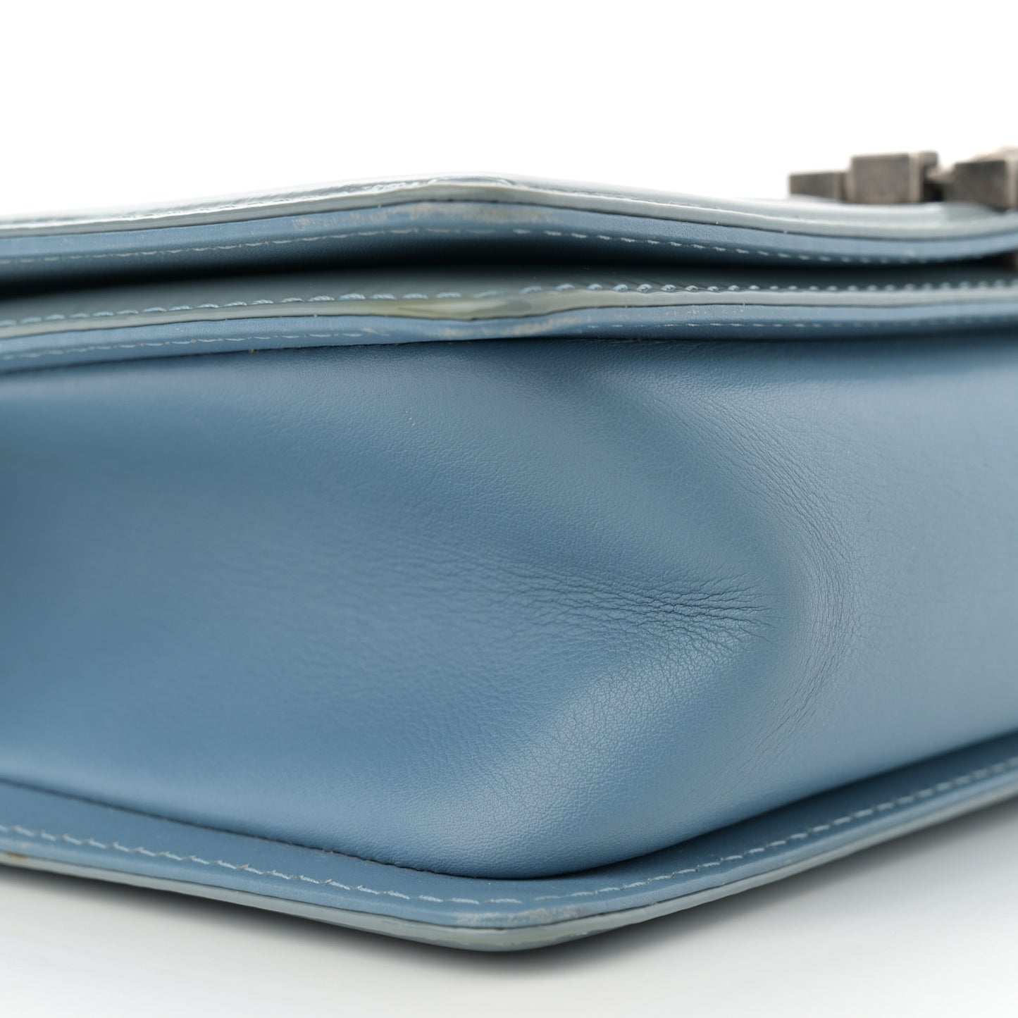 Patent Calfskin Medium Plexiglass Boy Flap Light Blue